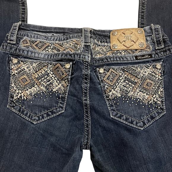 Y2K Miss Me 30 Bootcut Bling Jeans | Embroidered Rhinestone Pockets, Western - Picture 2 of 13